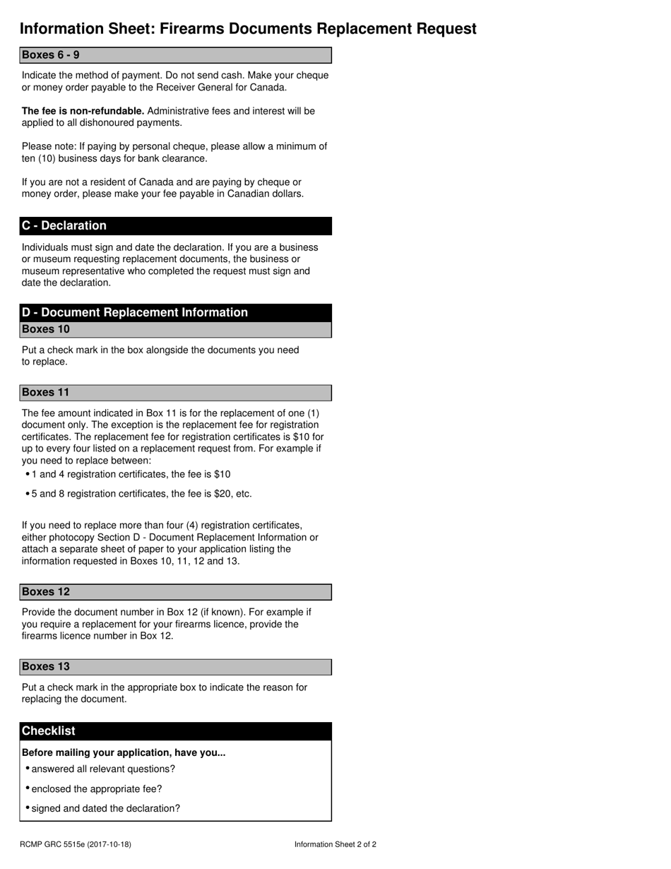 Form RCMP GRC5515 Firearms Documents Replacement Request - Canada, Page 2