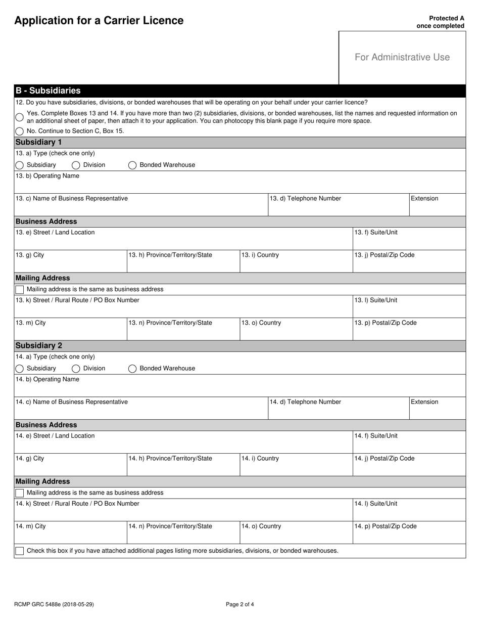 Form RCMP GRC5488 Application for a Carrier Licence - Canada, Page 4