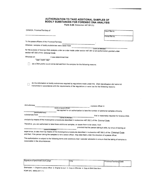 Form 5.09 (RCMP GRC3909)  Printable Pdf