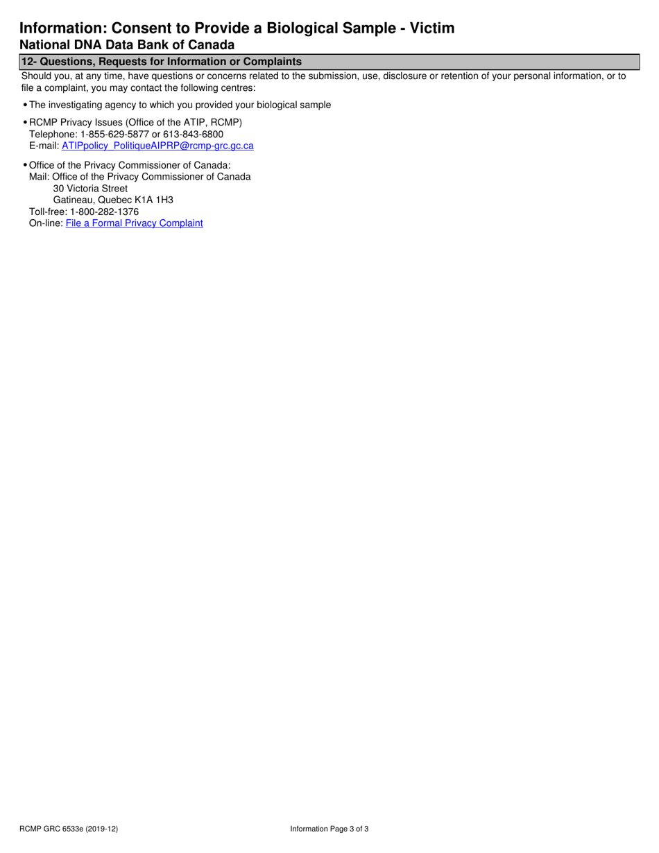 Form RCMP GRC6533E Consent to Provide a Biological Sample - Victim - Canada, Page 3