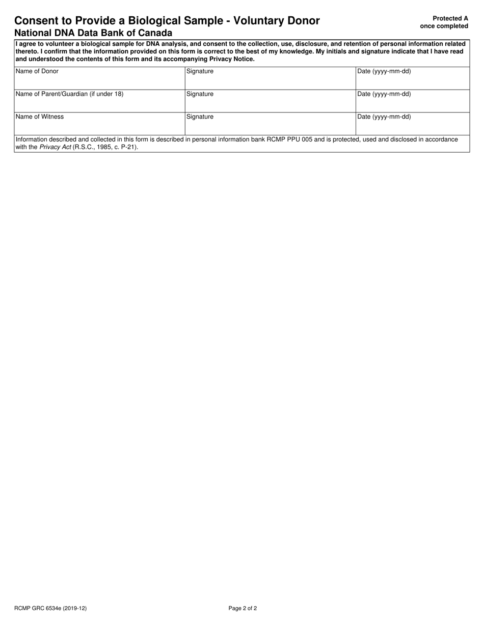 Form RCMP GRC6534E Consent to Provide a Biological Sample - Voluntary Donor - Canada, Page 5