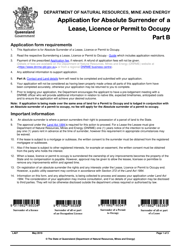 Document preview: Form LA07 Part B Application for Absolute Surrender of a Lease, Licence or Permit to Occupy - Queensland, Australia