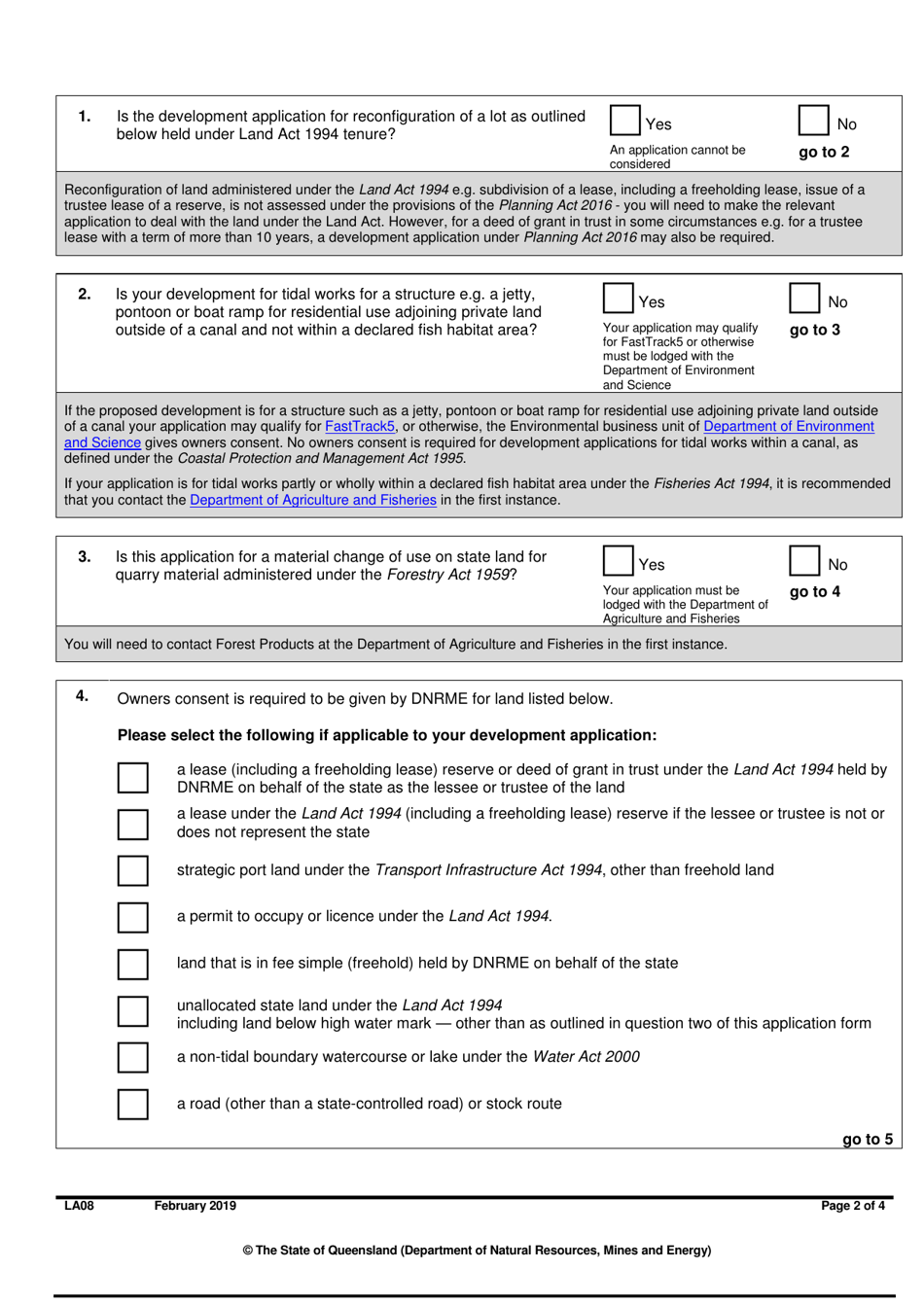 Form LA08 Part B Application for Owners Consent to Development Applications - Queensland, Australia, Page 2