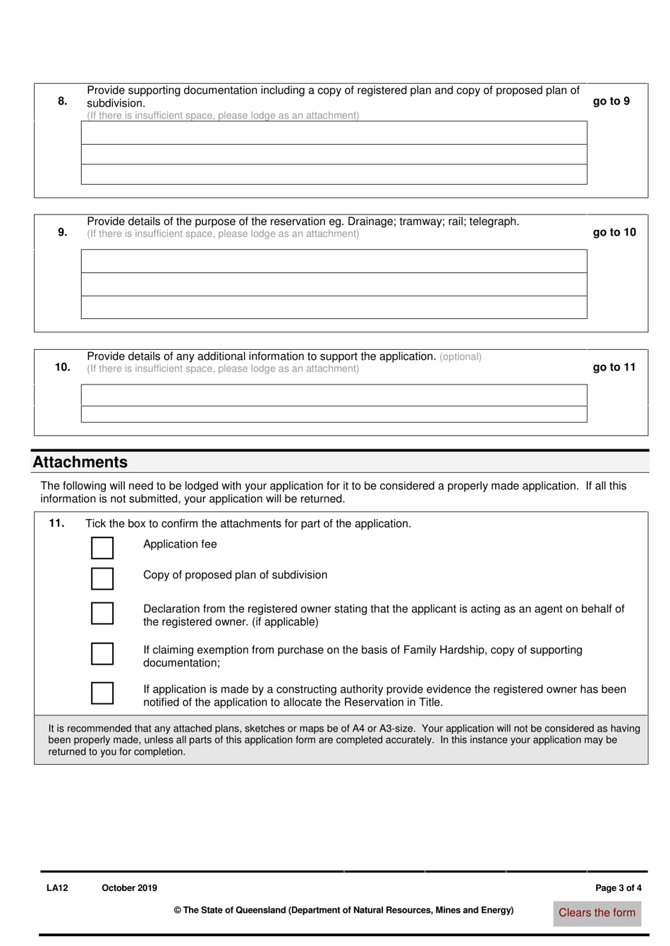 Form LA12 Part B Application to Allocate or Purchase a Reservation in Title - Queensland, Australia, Page 3