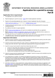 Form LA03 Part B Application for a Permit to Occupy - Queensland, Australia