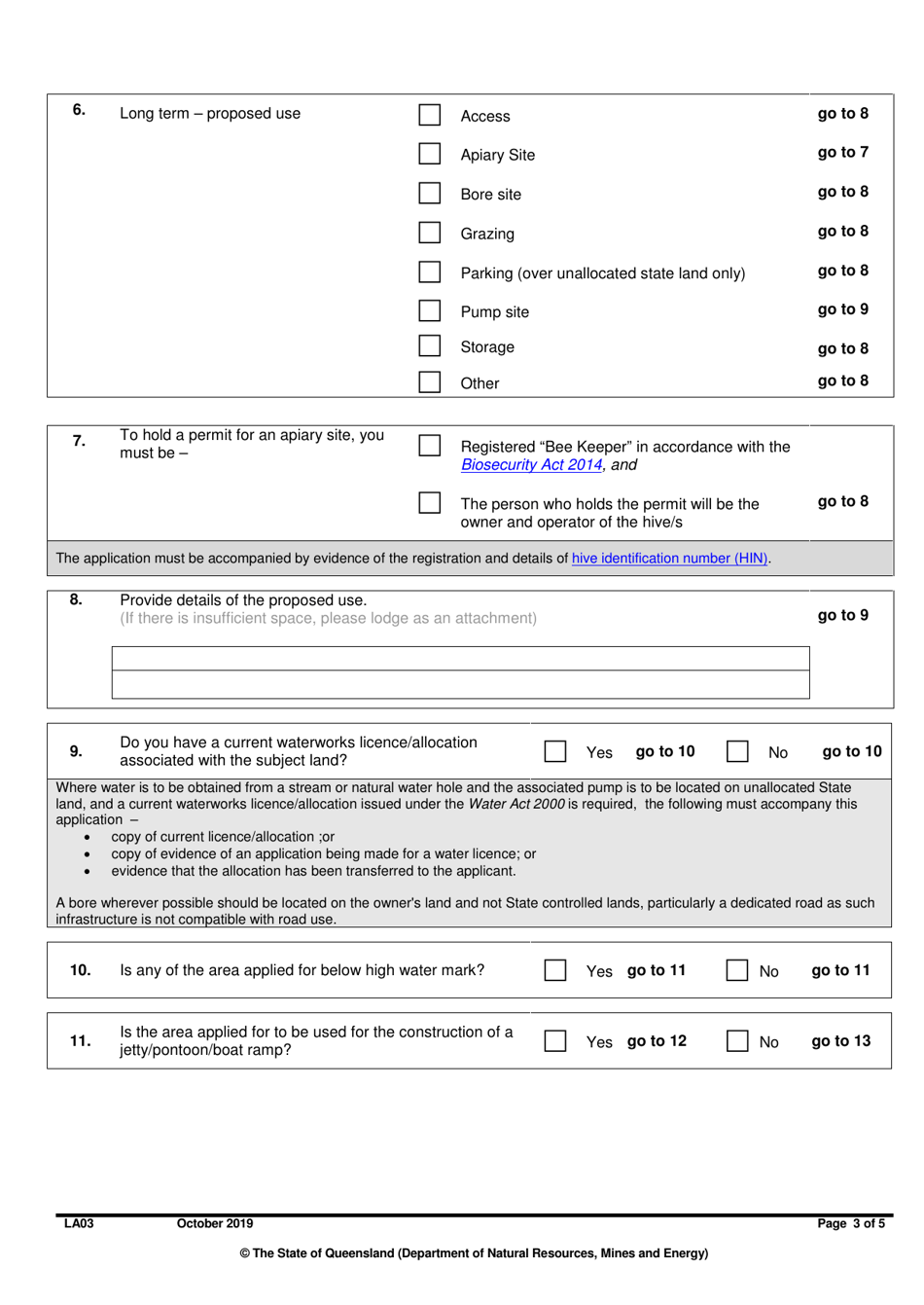Form LA03 Part B Application for a Permit to Occupy - Queensland, Australia, Page 3