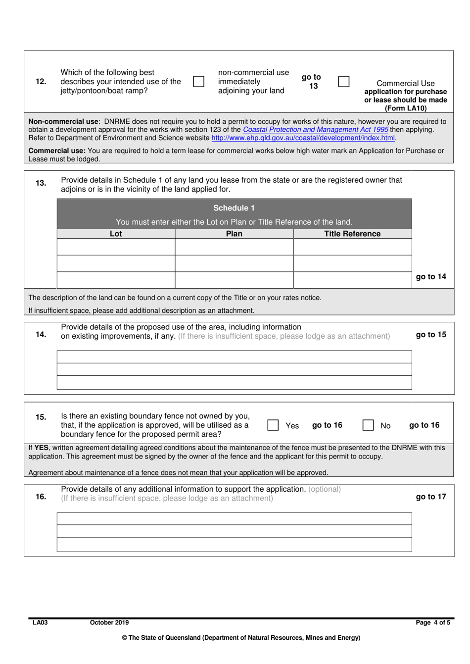 Form LA03 Part B Application for a Permit to Occupy - Queensland, Australia, Page 4