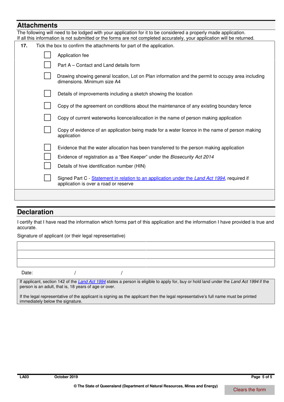 Form LA03 Part B Application for a Permit to Occupy - Queensland, Australia, Page 5