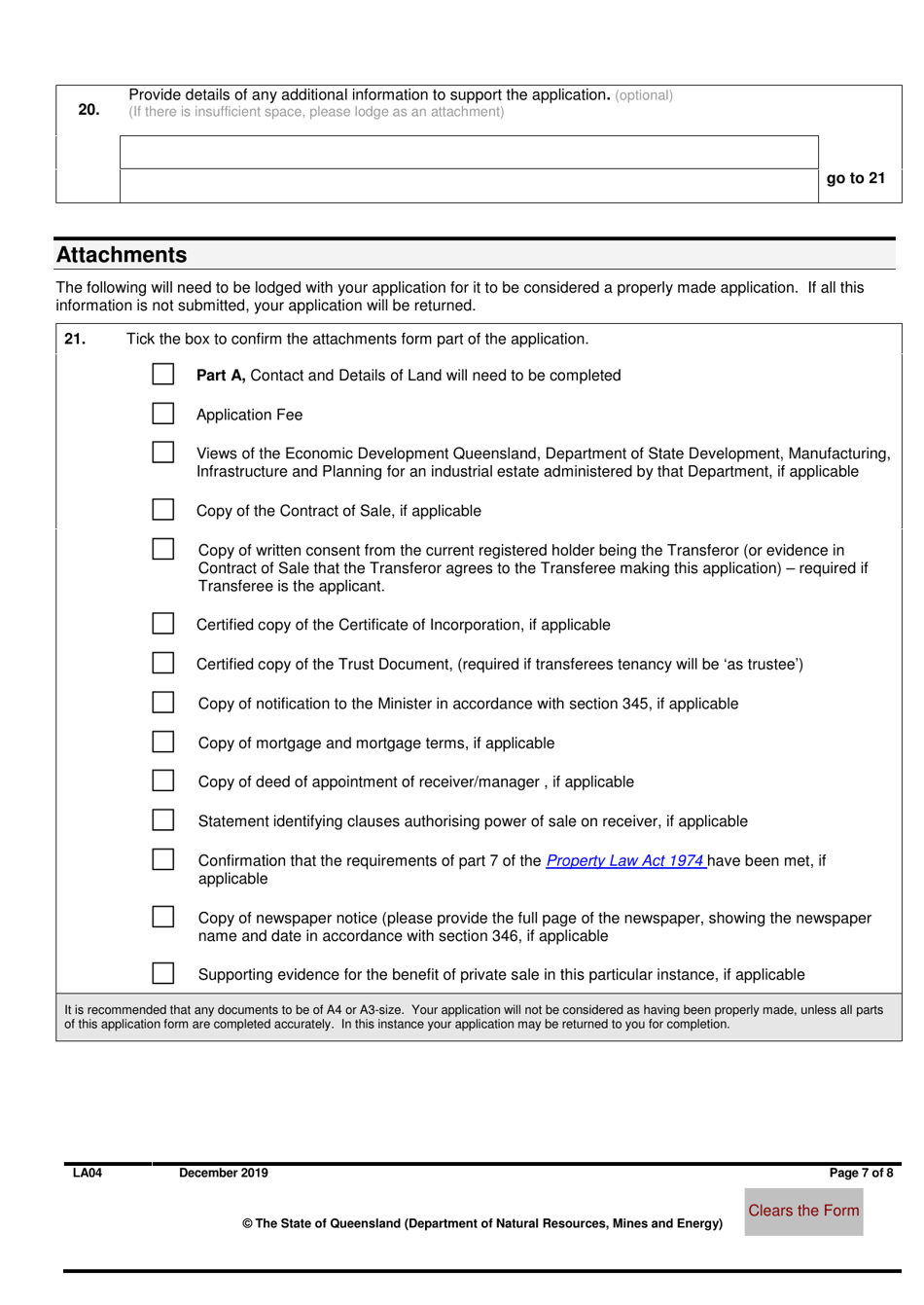 Form LA04 Part B Application for Approval to Transfer - Queensland, Australia, Page 7