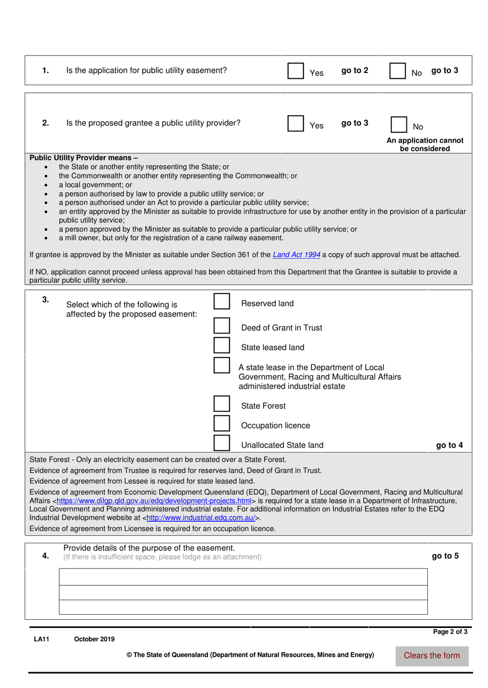 Form LA11 Part B Application for an Easement Over State Land - Queensland, Australia, Page 2
