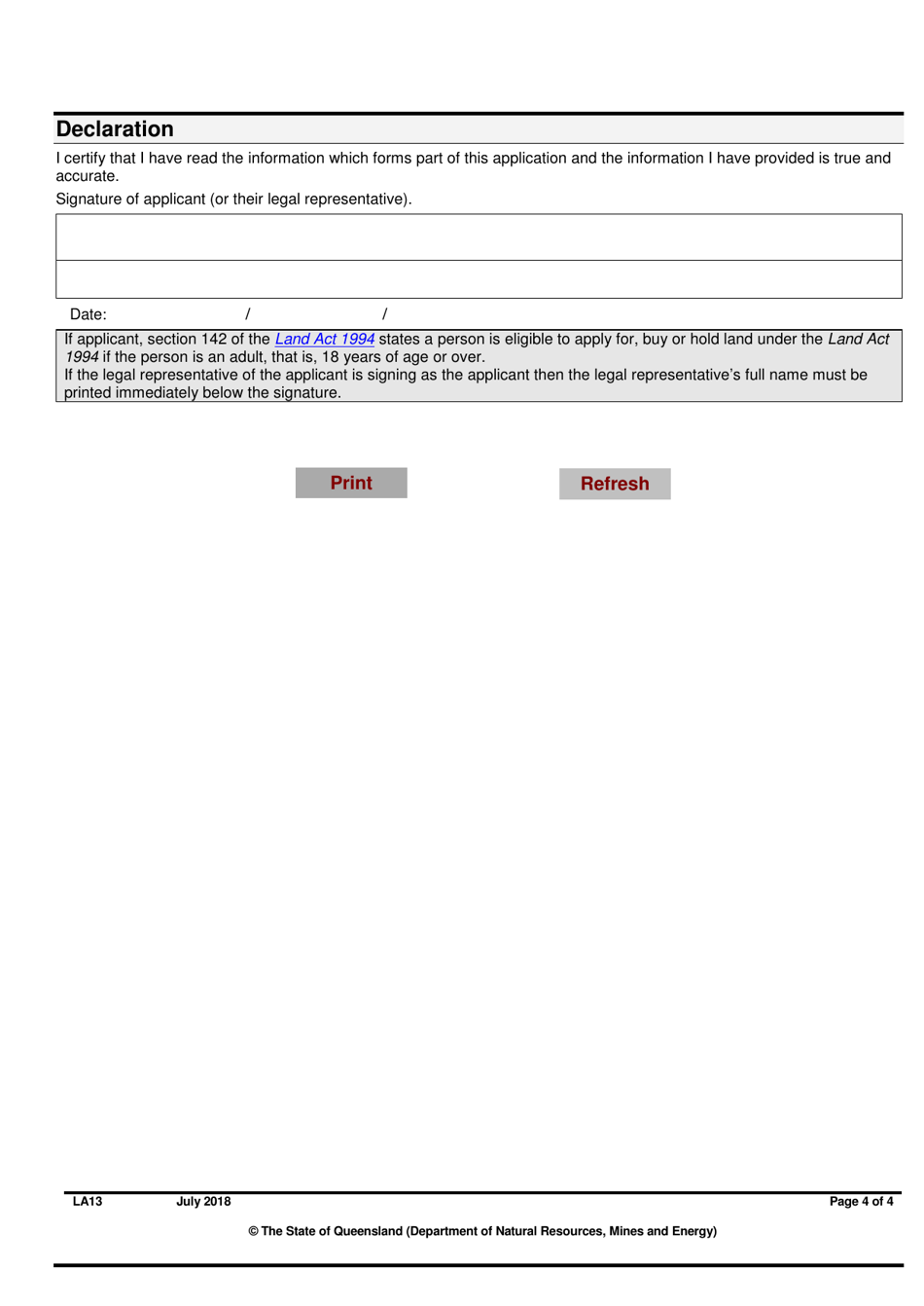 Form LA13 Part B Application for Change of Purpose of a Lease and / or Conditions of a Lease, Licence or Permit to Occupy - Queensland, Australia, Page 4