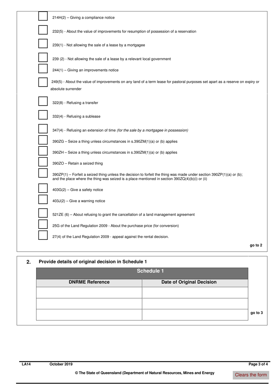Form LA14 Part B Application for Internal Review of an Original Decision - Queensland, Australia, Page 3