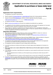 Document preview: Form LA10 Part B Application to Purchase or Lease State Land - Queensland, Australia