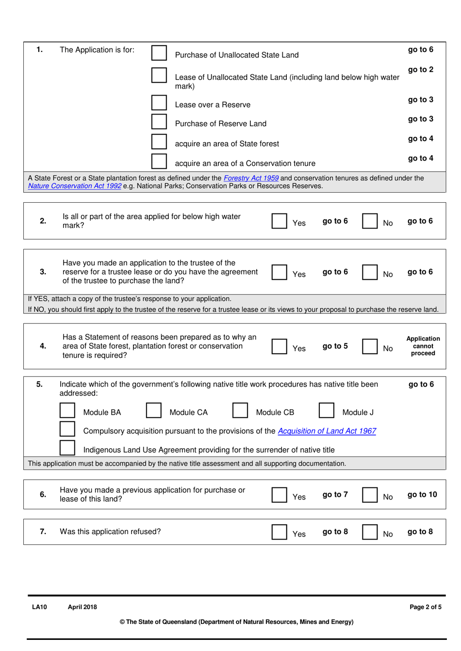 Form LA10 Part B Application to Purchase or Lease State Land - Queensland, Australia, Page 2