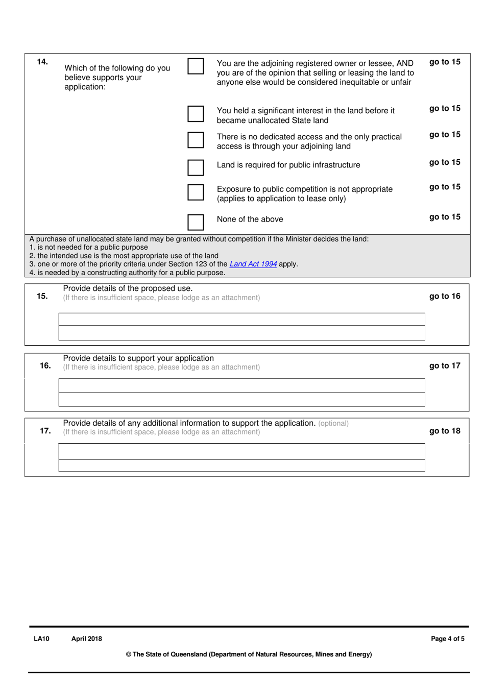 Form LA10 Part B Application to Purchase or Lease State Land - Queensland, Australia, Page 4