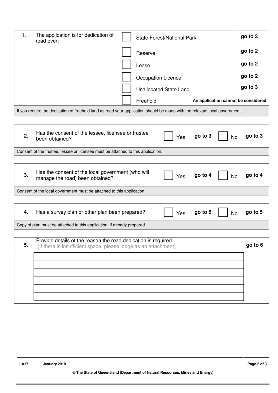 Form LA17 Part B Application to Dedicate State Land as Road - Queensland, Australia, Page 2