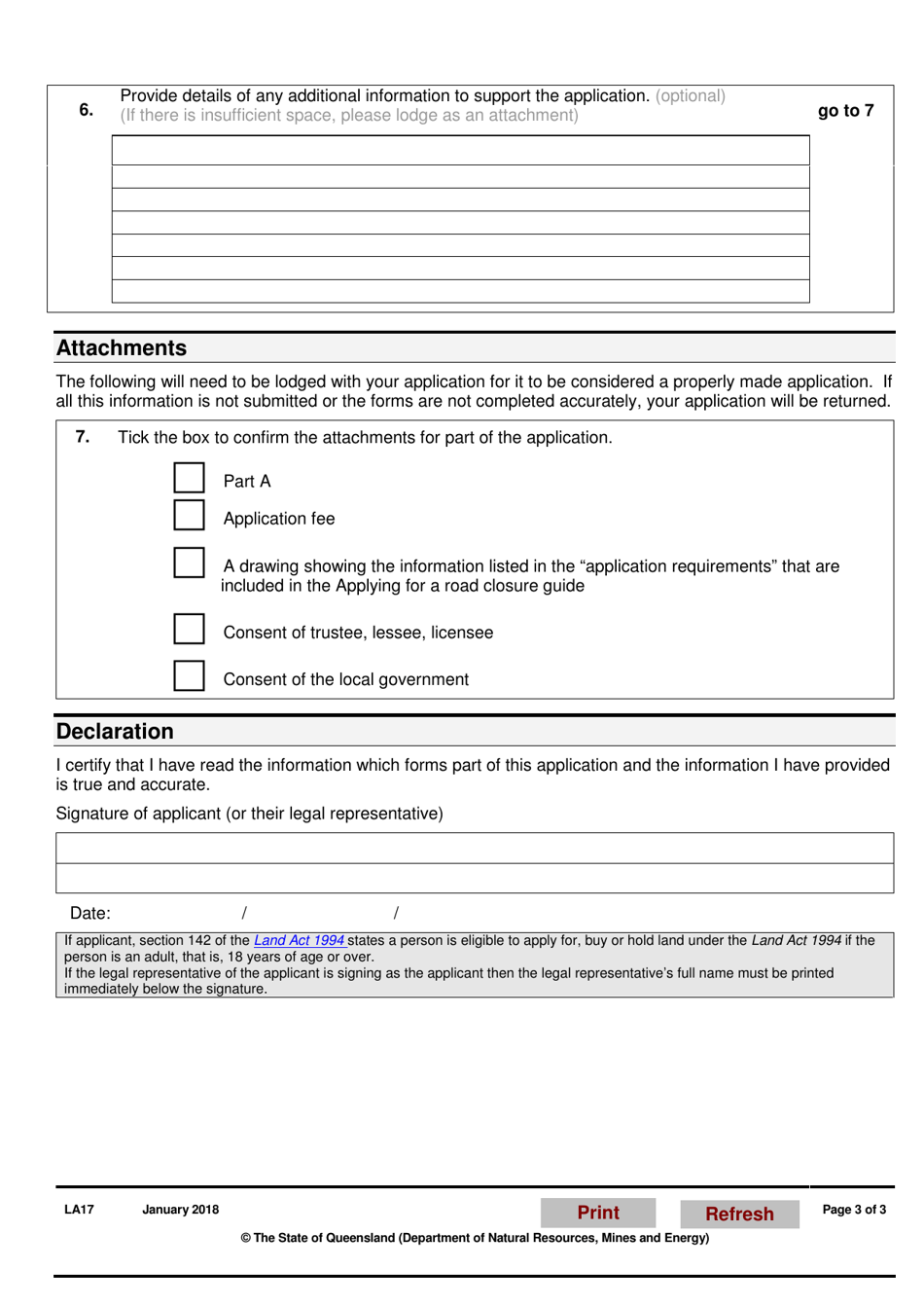 Form LA17 Part B Application to Dedicate State Land as Road - Queensland, Australia, Page 3