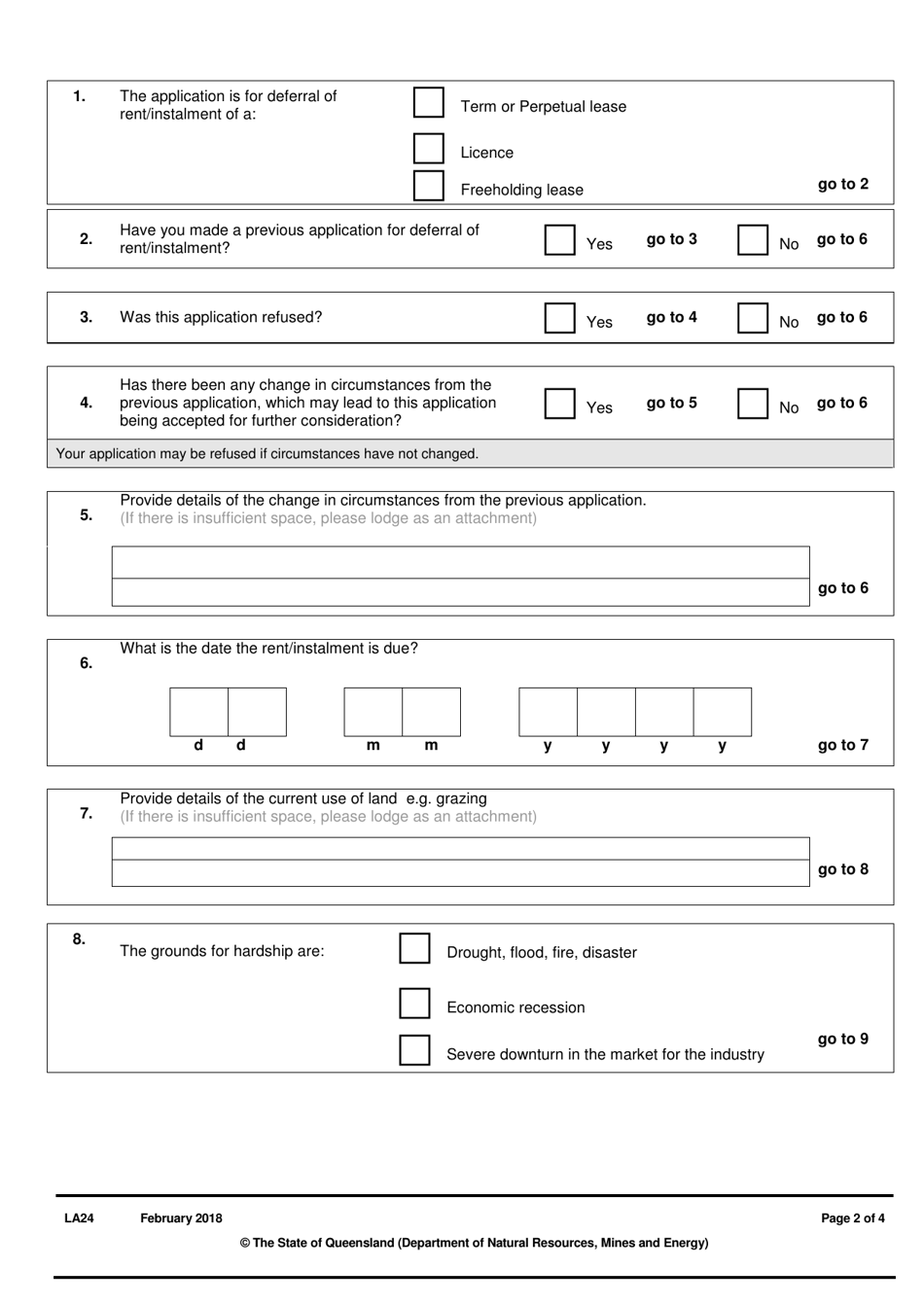 Form LA24 Part B Application for Deferral of Rent or Instalment - Queensland, Australia, Page 2