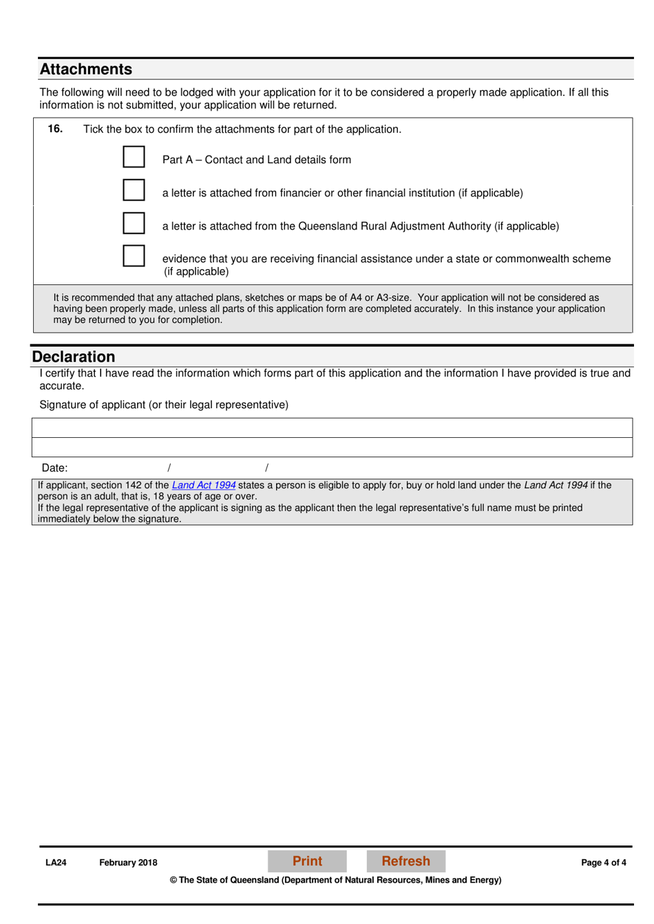 Form LA24 Part B Application for Deferral of Rent or Instalment - Queensland, Australia, Page 4