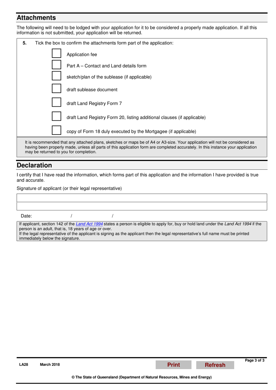 Form LA28 Part B Application for Approval of a Sublease - Queensland, Australia, Page 3