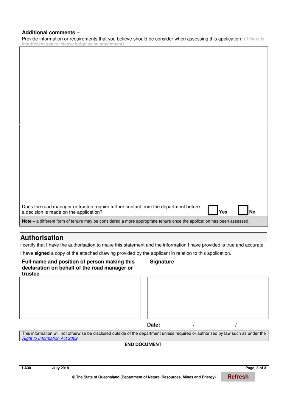 Form LA30 Part C Statement in Relation to an Application Under the Land Act 1994 Over State Land - Queensland, Australia, Page 3