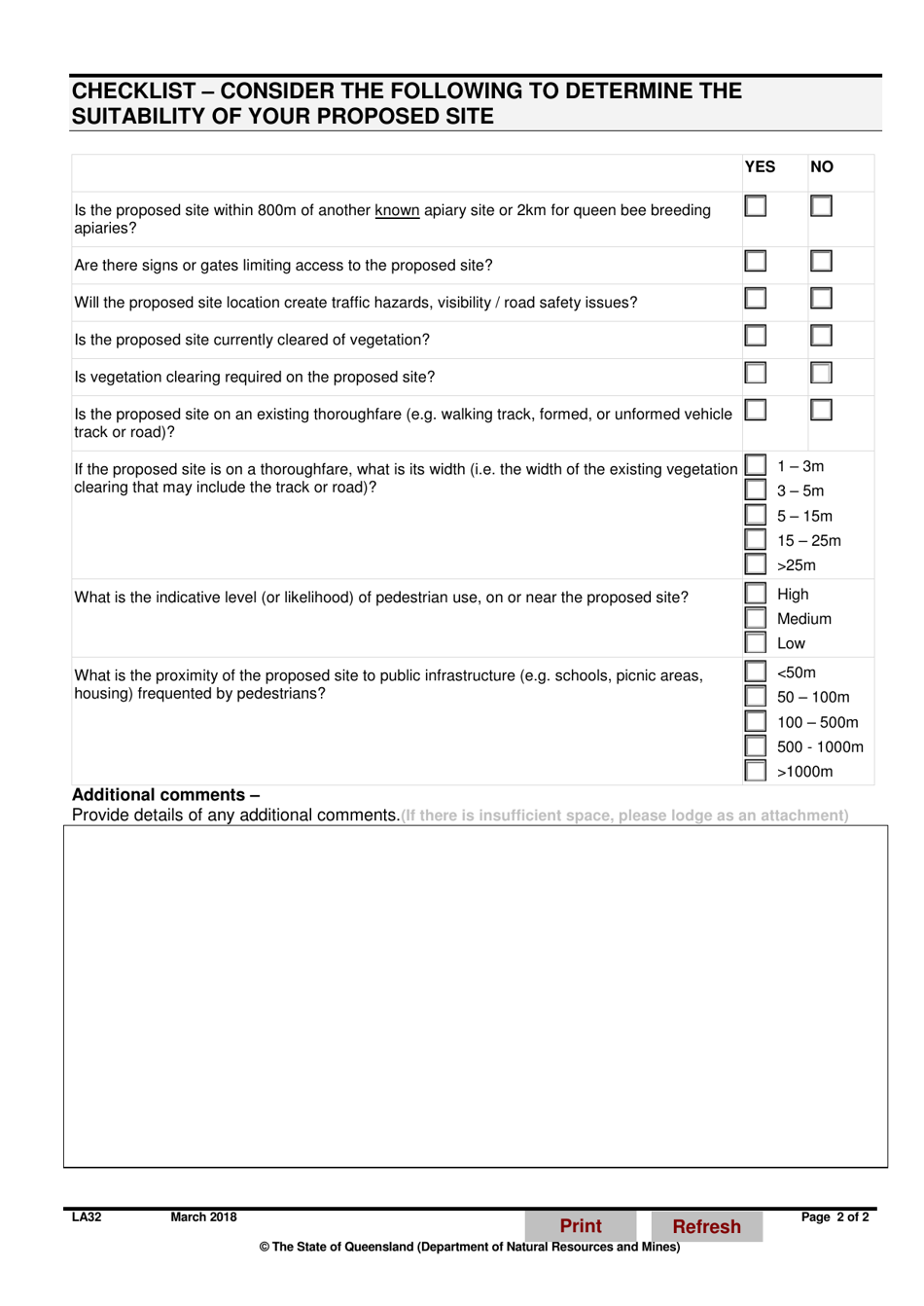 Form LA32 Part D Apiary Checklist for Permit to Occupy - Queensland, Australia, Page 2