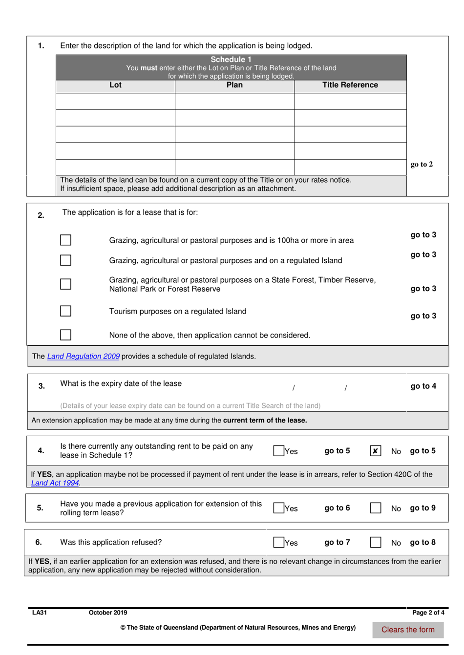 Form LA31 Part B Application for an Extension of a Rolling Term Lease - Queensland, Australia, Page 2