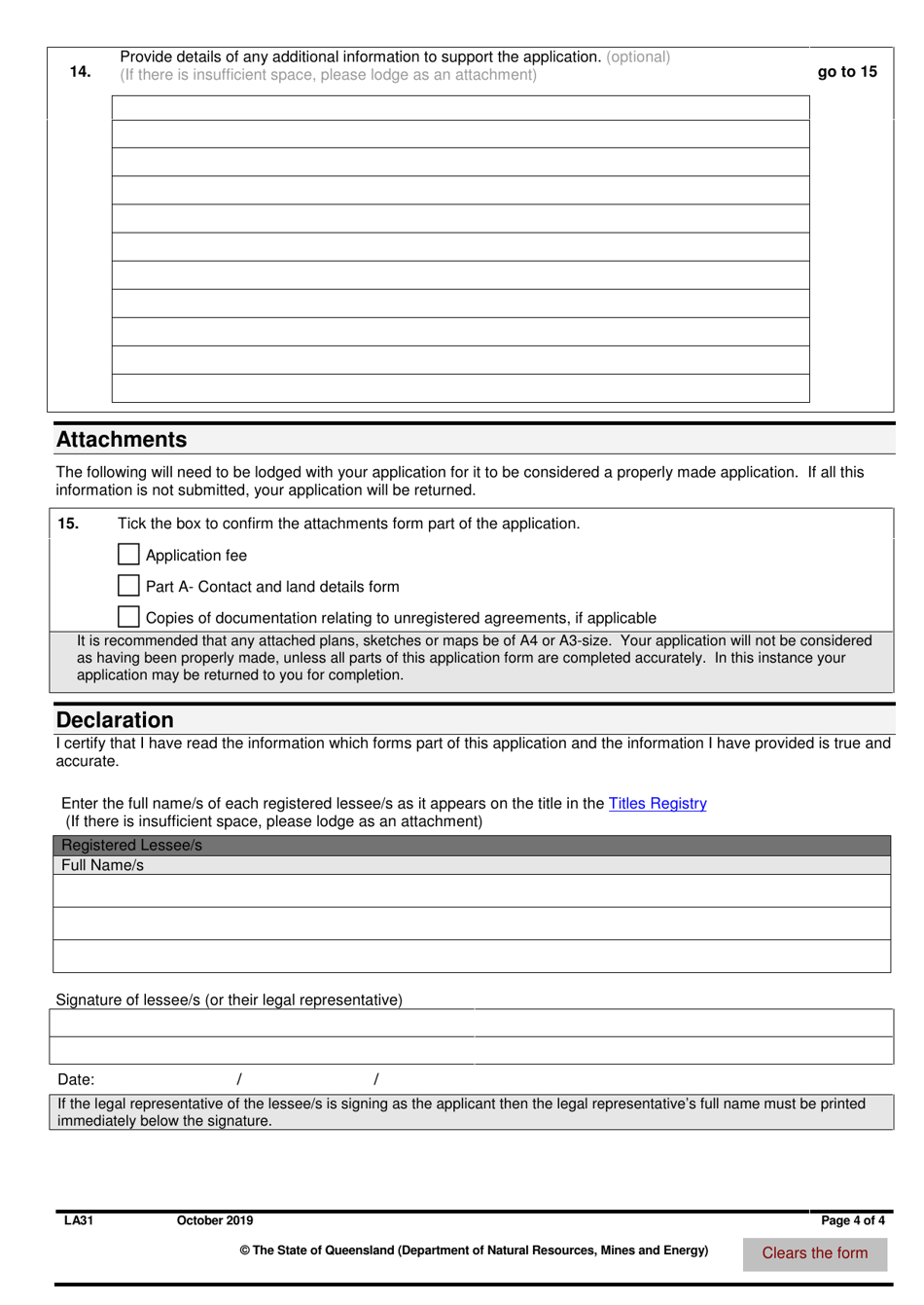 Form LA31 Part B Application for an Extension of a Rolling Term Lease - Queensland, Australia, Page 4