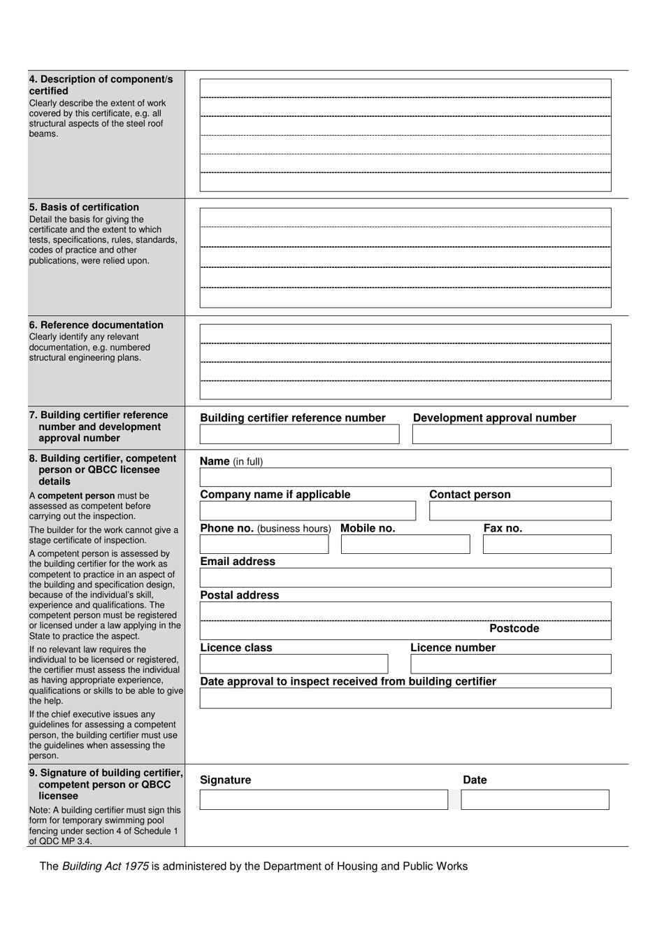 Form 16 Inspection Certificate / Aspect Certificate / Qbcc Licensee Aspect Certificate - Queensland, Australia, Page 2