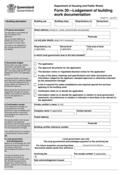 Form 20 Lodgement of Building Work Documentation - Queensland, Australia