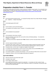 Document preview: Form 1 Preparation Checklist -transfer - Queensland, Australia