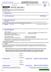 Form 6 Transmission Application for Registration as Devisee/Legatee - Queensland, Australia