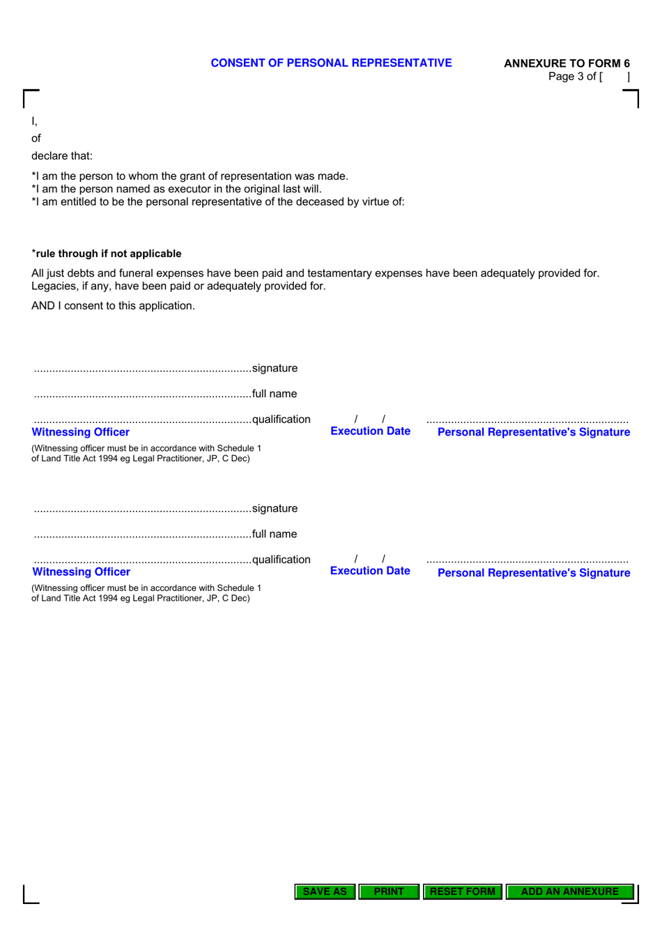 Form 6 Transmission Application for Registration as Devisee / Legatee - Queensland, Australia, Page 3