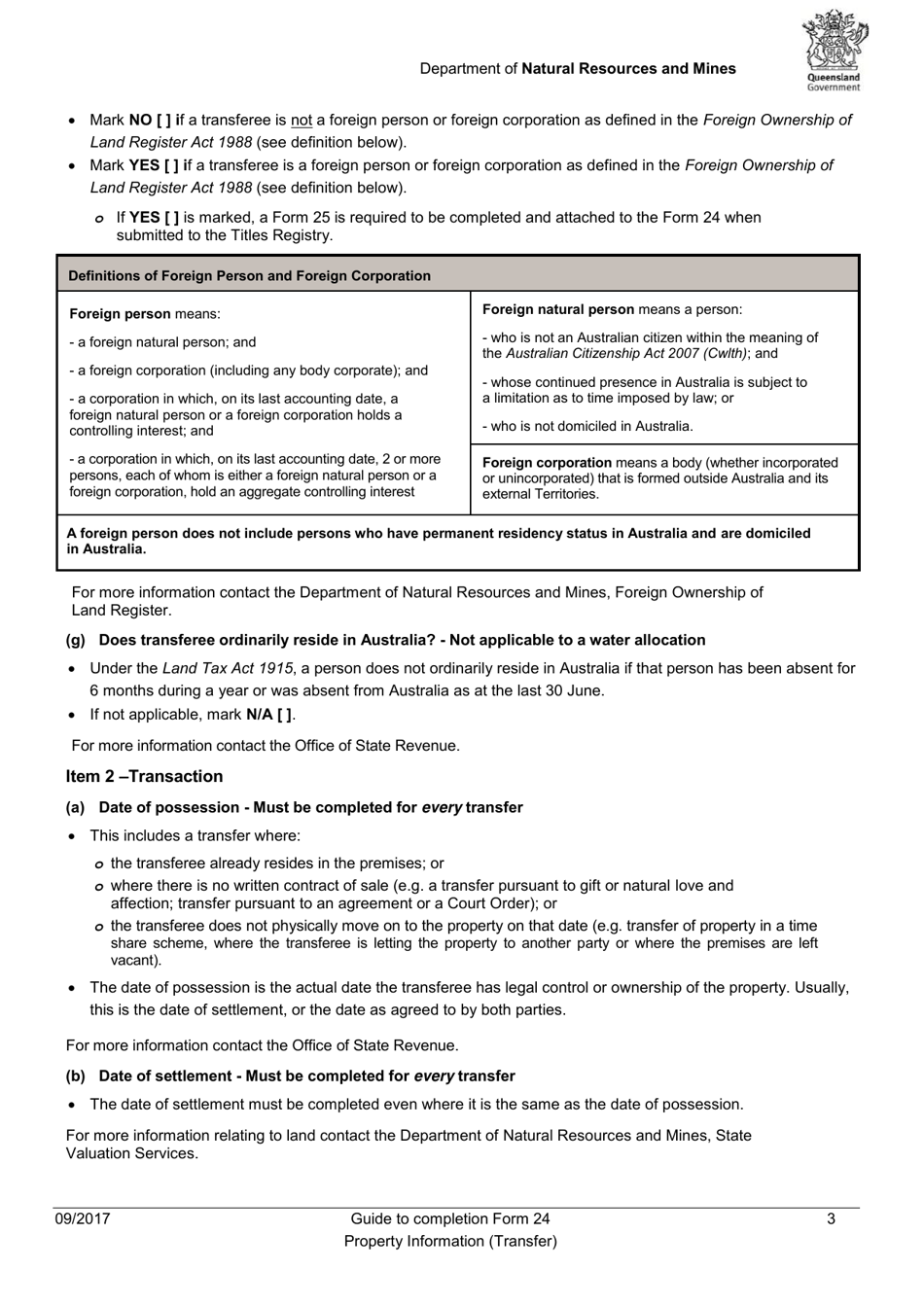 Instructions for Form 24 Property Information (Transfer) - Queensland, Australia, Page 3