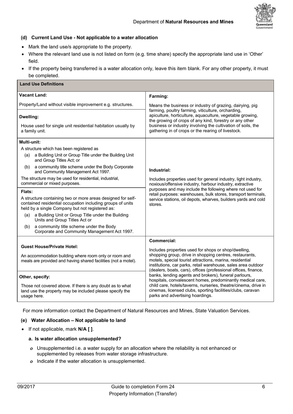 Instructions for Form 24 Property Information (Transfer) - Queensland, Australia, Page 6