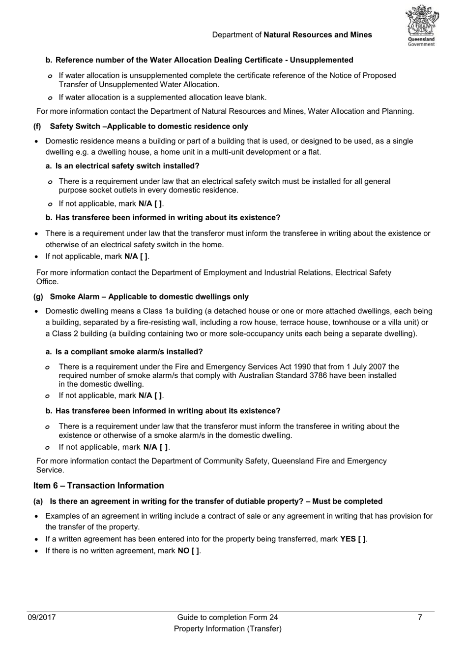 Instructions for Form 24 Property Information (Transfer) - Queensland, Australia, Page 7