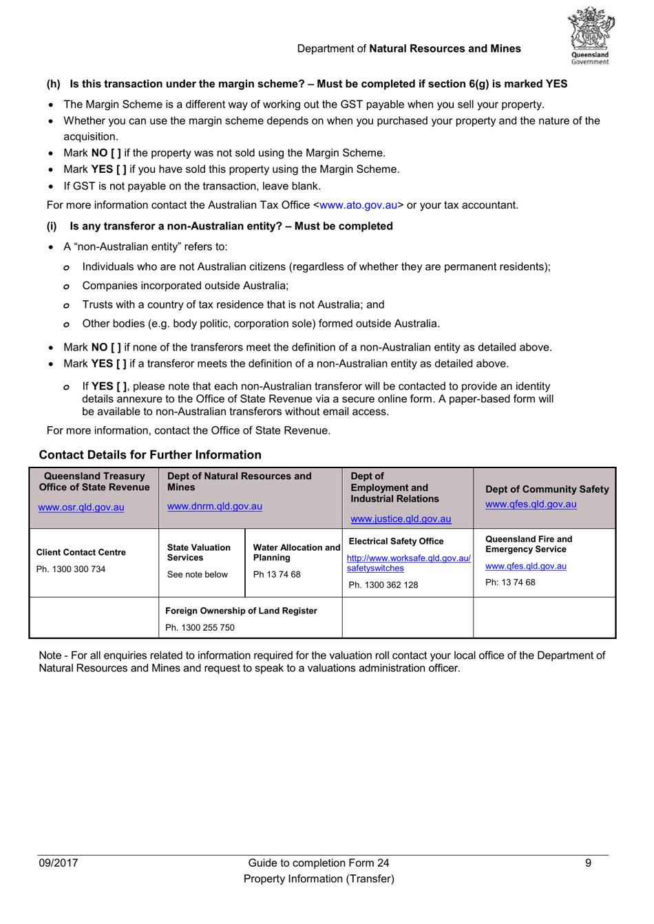 Instructions for Form 24 Property Information (Transfer) - Queensland, Australia, Page 9