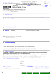 Form 5 Transmission Application by Personal Representative (Grant in Queensland or Queensland Recognised Grant) - Queensland, Australia