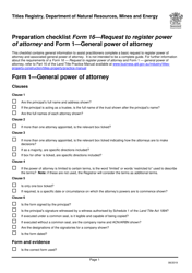 Form 16 (1) Preparation Checklist - Request to Register Power of Attorney and General Power of Attorney - Queensland, Australia
