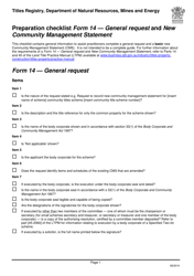 Document preview: Form 14 Preparation Checklist - General Request and New Community Management Statement - Queensland, Australia