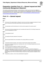 Form 14 Preparation Checklist - General Request and New Community Management Statement - Queensland, Australia