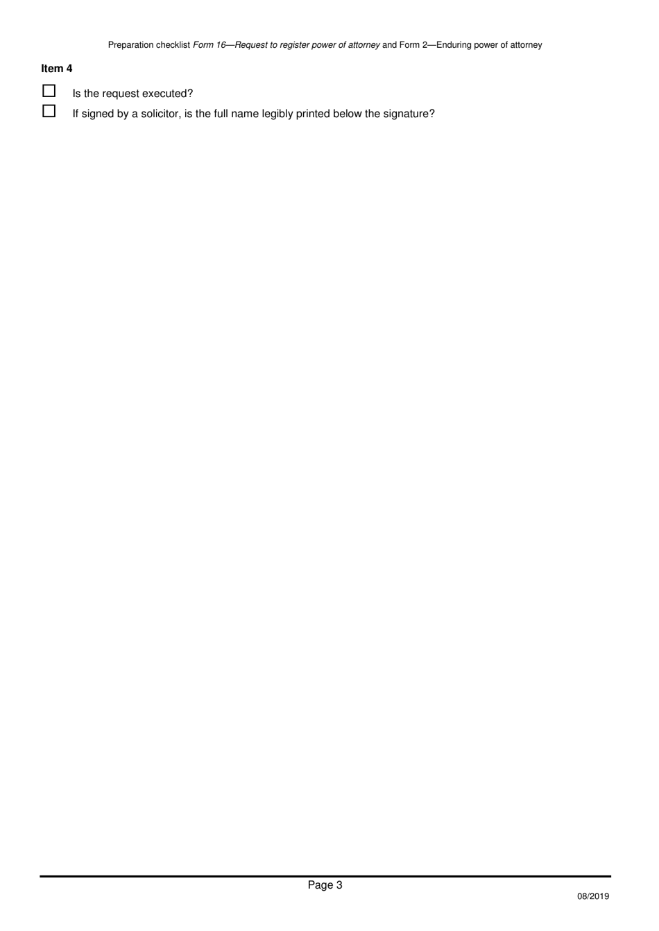 Form 16 (2) Preparation Checklist - Request to Register Power of Attorney and Enduring Power of Attorney - Queensland, Australia, Page 3