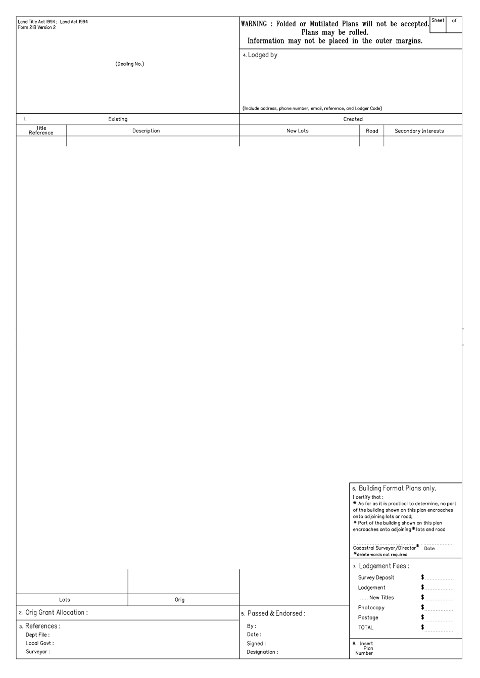 Form 21B Plan of Survey - Queensland, Australia, Page 1