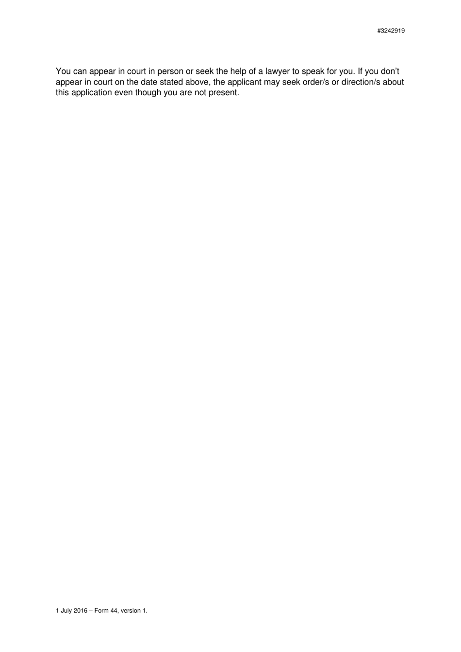 Form 44 Application in a Proceeding - Queensland, Australia, Page 3