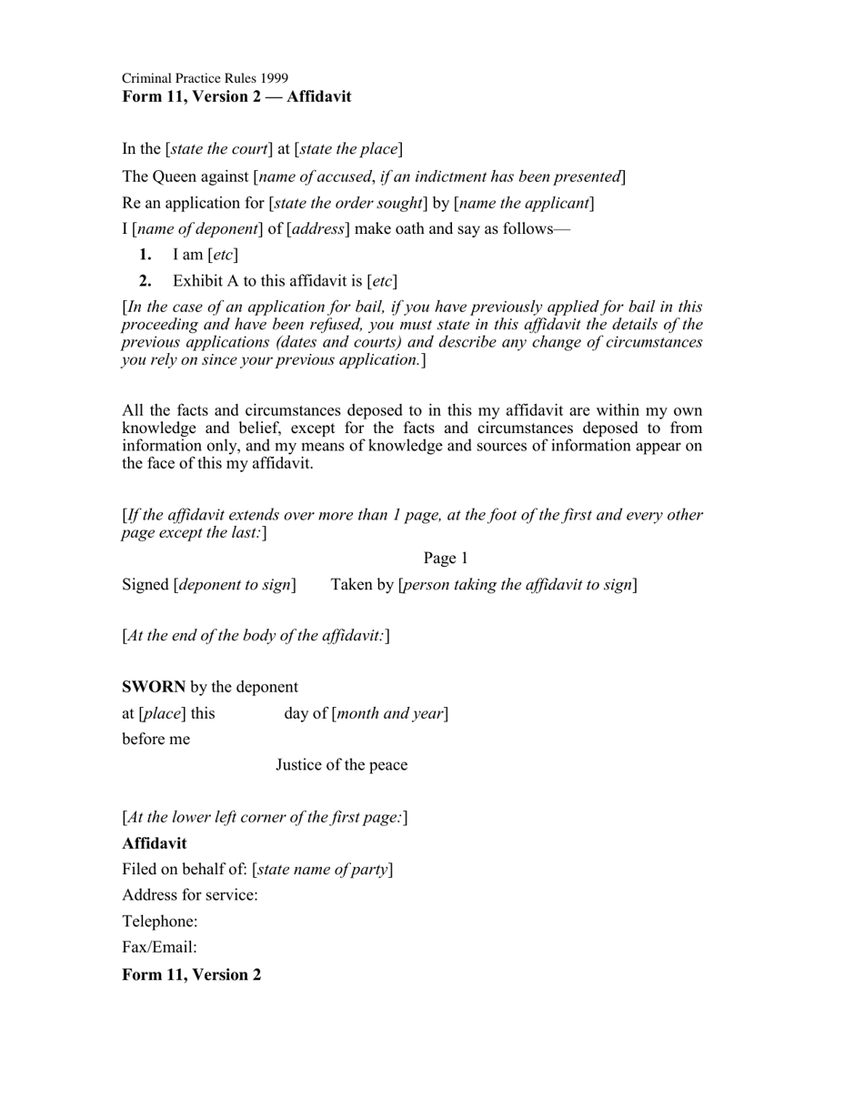 Form 11 Affidavit - Queensland, Australia, Page 1