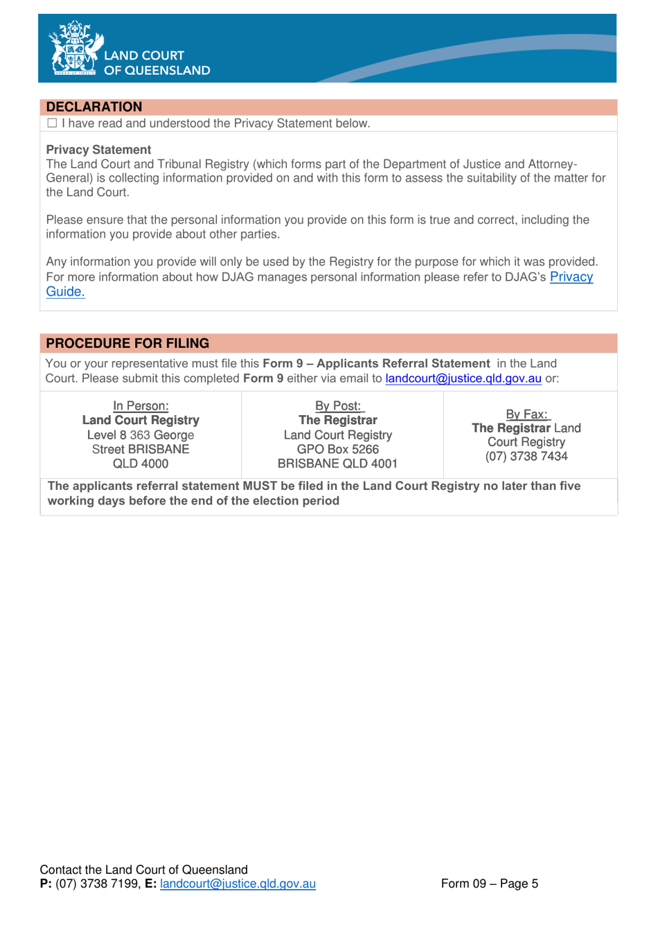 Form 09 Applicants Referral Statement - Queensland, Australia, Page 5