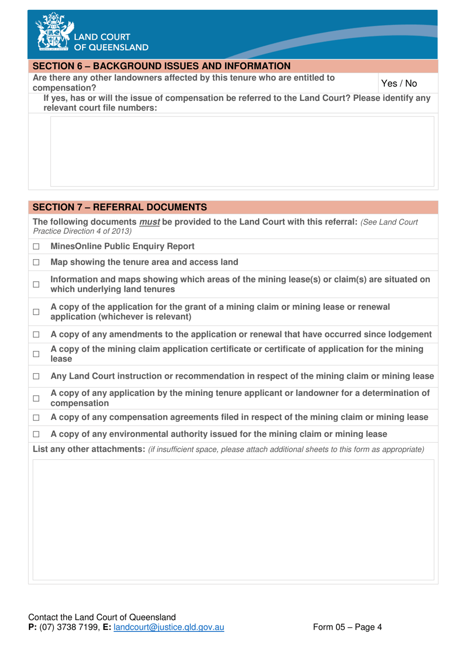 Form 05 Referral of Mining Compensation Matters - Queensland, Australia, Page 4