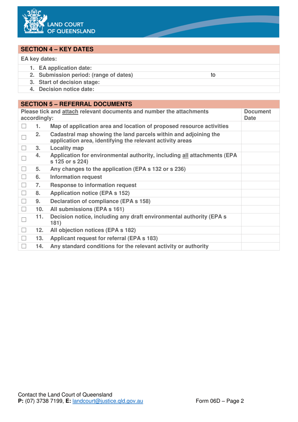Form 06D Referral of Environmental Authority Objections - Queensland, Australia, Page 2