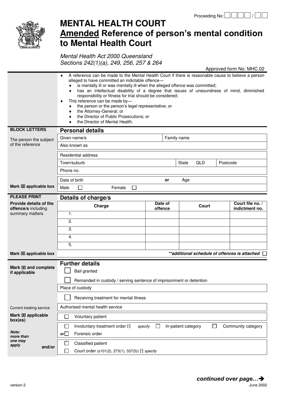 Form 02 Reference of Persons Mental Condition to Mental Health Court - Queensland, Australia, Page 1