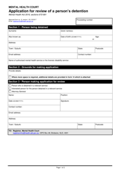 Form 8 Application for Review of a Person&#039;s Detention - Queensland, Australia